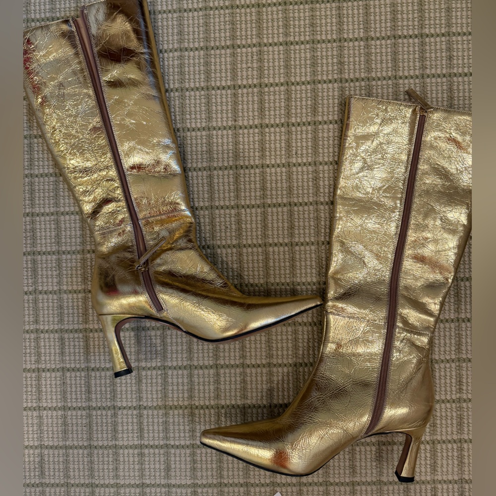 Gold Leather Heeled Boots Ana Palma Made in Spain